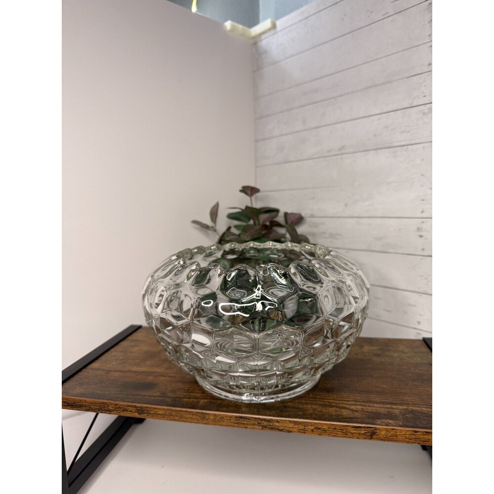 Fostoria American Clear Serving Bowl Cubist Crystal 8-1/2" Cupped Footed RARE